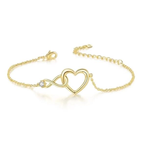 Infinity Heart Set - Gold - CZs - 16-18" Necklace & Bracelet - Picture 3 of 3
